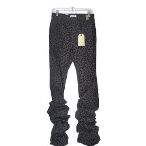 Vibrant Leopard Print Pants Womens Size X-Large Slouchy Ruched Brown Boho Retro